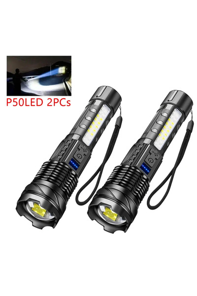Choice 2PCS Powerful XHP50 Flashlight Zoomable Flashlight Handheld Lighting Night Work Emergency Torch for