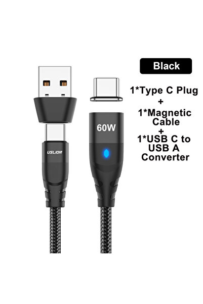 Choice كابل شحن مغناطيسي من نوع USB-C أسود بطول 2 متر من USLION بقدرة 60 واط،...