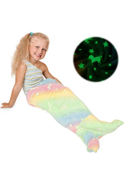 Choice 100x50cm A Kids Glow in The Dark Blanket Soft Flannel Mermaid Tail Blanket with Rainbow Ombre Fish S