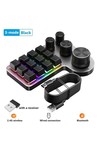 GGBEE 3-mode Black 12 Keys 4 Knobs Programming Macro Custom Keyboard RGB Gami...