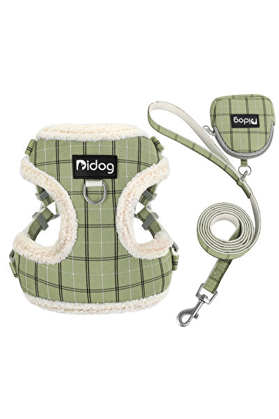 Choice S green Winter Warm Dog Harness Leash Bag Set Breathable Dog Fur Harnesses Vest Pet Walking Rope Wit