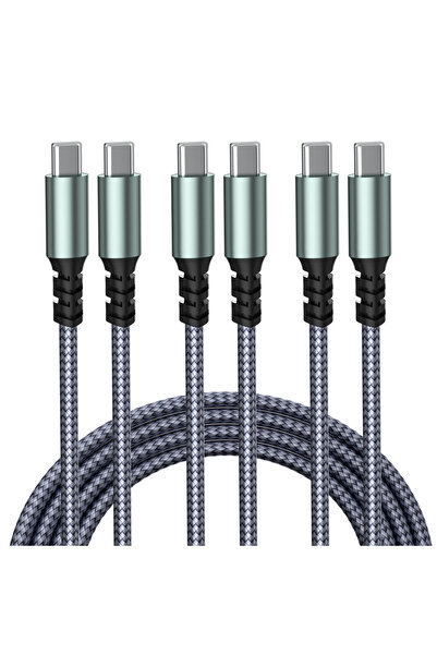 Choice كابل USB-C رمادي بطول متر واحد، 3 قطع، بقدرة 60 واط، يدعم الشحن السريع...