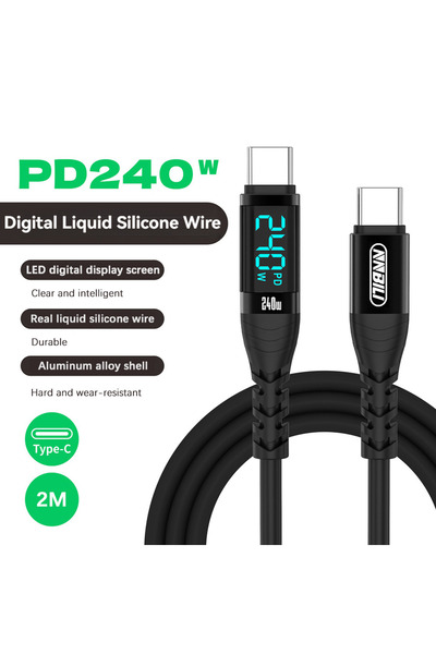 Choice كابل NNBILI LED أسود بطول 2 متر، يدعم الشحن السريع PD240W، من النوع C ...