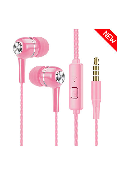 Choice سماعات أذن سلكية جديدة باللون الوردي، مقاس 3.5 ملم، مزودة بميكروفون، ص...