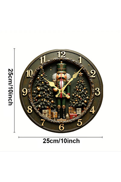 Choice 10 inch GZ-WYT09150067 Nutcracker & Christmas Wooden Round Silent Hanging Wall Clock,Suitable For Li