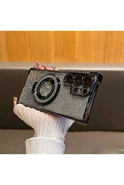 Choice غطاء لامع فاخر أسود اللون مع حامل مغناطيسي مقاوم للصدمات لهاتف سامسونج...