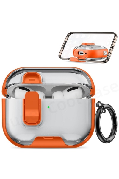 Choice جراب حماية لسماعات AirPods Pro 3 برتقالي 2025 مع حامل للهاتف ومجموعة ت...