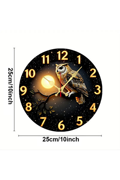 Choice 10 inch GZ-WYT09150069 Owl Moonlit Night Wooden Round Silent Hanging Wall Clock, Suitable For Living
