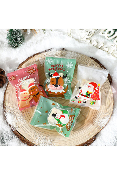 choice2 أكياس تغليف حلوى الكريسماس، مقاس 10×7 سم، نمط A، 100 قطعة، قابلة للإغ...