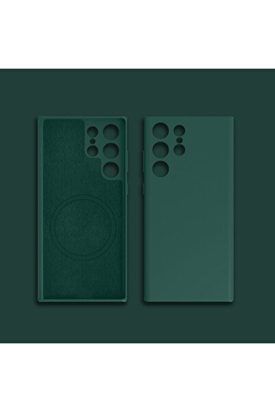 Choice جرابات سيليكون سائل فاخرة باللون الأخضر الداكن لهواتف سامسونج S22 ألترا، وS24، وS23، وS22، وS21 ألترا FE، وMags