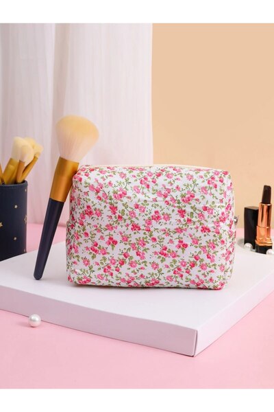 Choice منظم تخزين روزيو، حقائب مكياج مبطنة ومنتفخة مزينة بالورود ، حقيبة مستح...