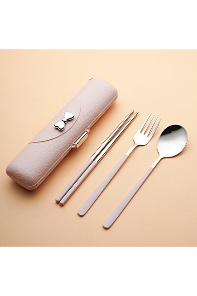 Choice 3Pcs Pink Silver Poratable Tableware Set 304 Stainless Steel Cutlery Set Camping Chopsticks Fork Spo