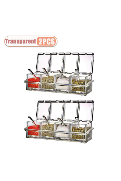 Choice مجموعة برطمانات توابل شفافة عالية الجودة، مكونة من قطعتين أو من 1 إلى 4 قطع، بأربعة أقسام، مع أدوات مطبخ صغيرة.