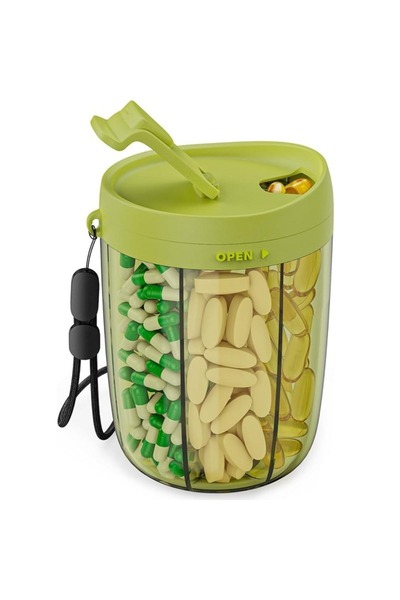 Choice Green 6 Compartments Pill Dispenser Wide Opening Plastic Pill Organize...