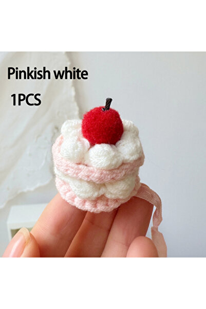 choice2 قبعة كيك محبوكة باللون الأبيض المائل للوردي لدمى الأطفال، قبعة مصنوعة...