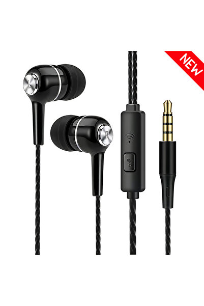 Choice سماعات رأس سلكية جديدة سوداء اللون، مقاس 3.5 ملم، داخل الأذن، مزودة بم...