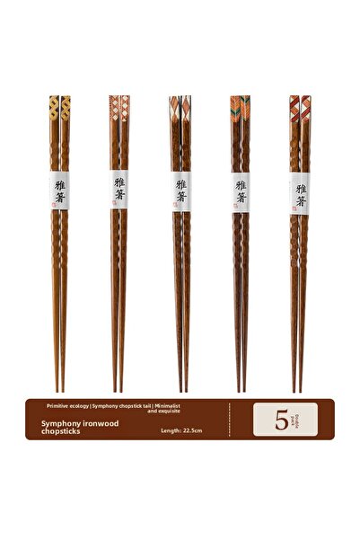 Choice 5 pairs Solid Wood Chopsticks Set Bohemian Style Ironwood Chopsticks Non-Slip Japanese Pointed Sushi