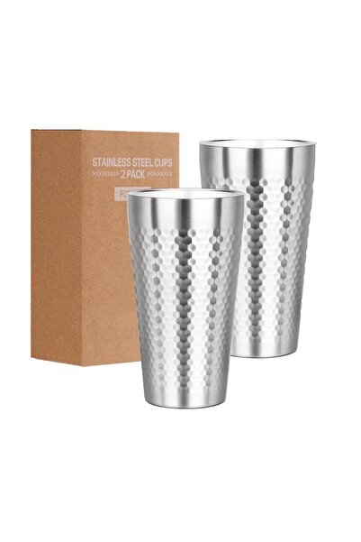 Choice طقم كوبين قهوة من الفولاذ المقاوم للصدأ سعة 16 أونصة، معزول بجدار مزدوج.