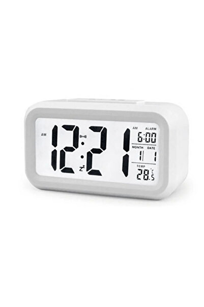 Choice ساعة منبه رقمية بيضاء بشاشة LCD مع تقويم ومقياس حرارة، ساعة منبه رقمية...