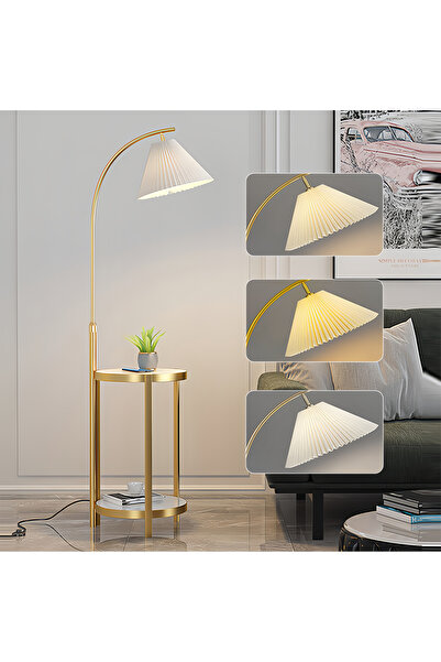 sharpdo Arc Floor Lamp with Side Table, 3-Color Dimmable LED,12W Standing Lamp with Storage Shelf