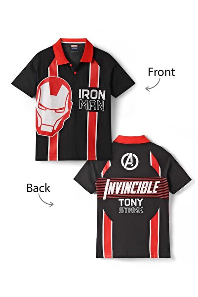 Pine Kids Marvel قميص بولو بنصف كم مزين برسومات آيرون مان من أفنجرز على الأما...
