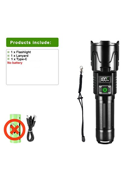 Choice مصباح يدوي LED فائق السطوع قابل لإعادة الشحن من باوينو، بدون بطارية، بقوة 5000000 لومن