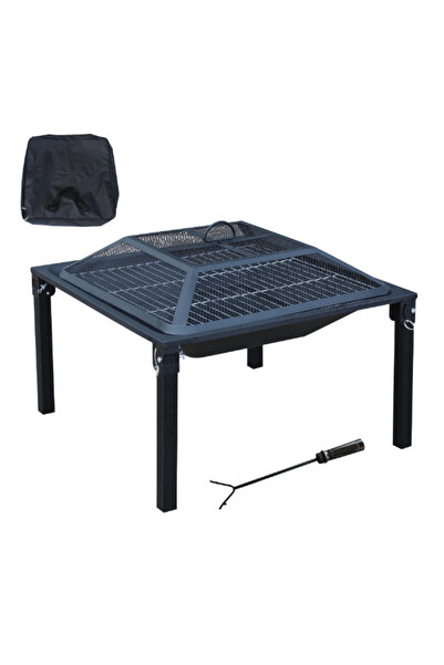 Living Accents موقد نار مربع من الفولاذ مع غطاء شبكي