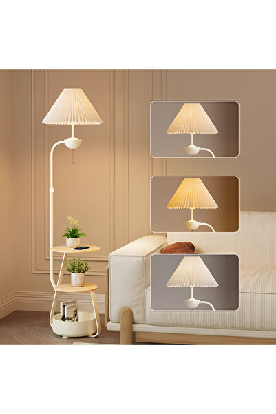 sharpdo Nordic Curved Floor Lamp, With 3-Layer Side Table and Storage Drawer