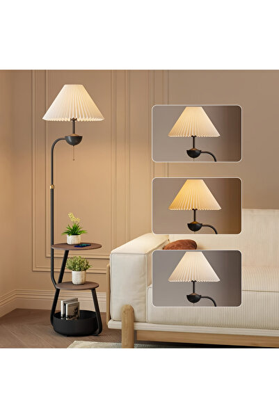 sharpdo Nordic Curved Floor Lamp, With 3-Layer Side Table and Storage Drawer