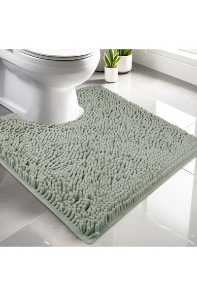 Choice 500MMx500MM Grey Luxury Chenille Toilet Rugs U-Shaped 50X50cm Soft Absorbent Non-Slip Contour Bathro