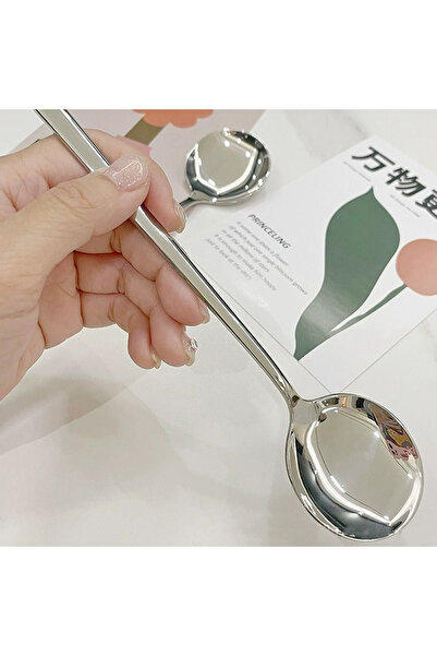 JETTING ملعقة تقديم طعام مستديرة كبيرة الرأس من الفولاذ المقاوم للصدأ، فضية اللون، بمقبض طويل، ملعقة حلوى أو شوربة