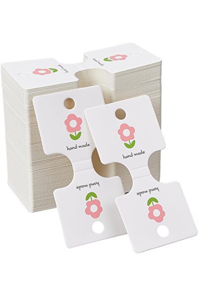 naturevo 100 Adet Handmade Etiket Kartı Çiçek Baskılı Beyaz Karton