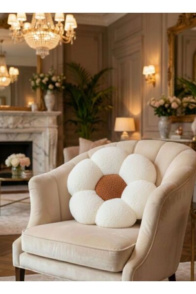 TrendTopic Peluş Dekoratif Papatya Şekilli Kırlent- Yastık- Minder 37 Cm