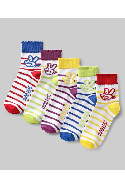 Pine kids جوارب مخططة محبوكة بطول الكاحل (عبوة من 5 قطع) - متعددة الألوان (قد...