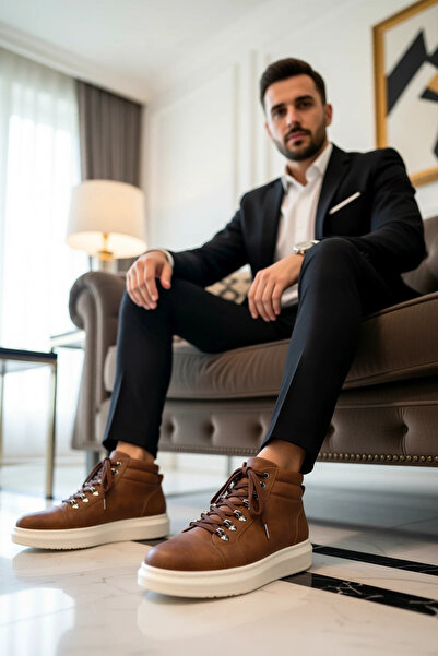 BENERLY Ανδρικά ψηλά αθλητικά παπούτσια από σουέτ με κορδόνια, με επίπεδη σόλ...