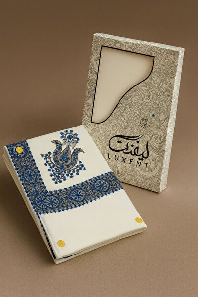 LaFont Original Levant men's ghutra, off-white with navy blue embroidery