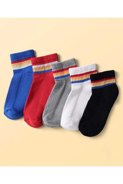 Pine kids جوارب قطنية محبوكة بطول الكاحل - عبوة من 5 قطع - تشكيلة متنوعة