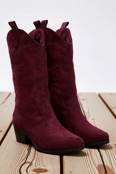 BENERLY Cizme de damă din piele intoarsă, cu vârf ascuțit și toc bloc, 100% p...