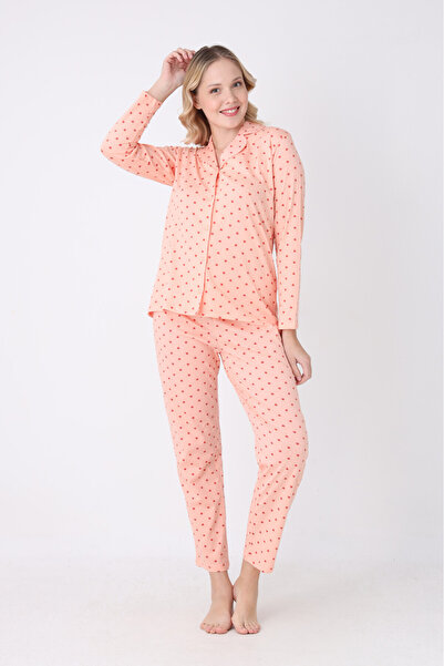 NBB Salmon Hearts Button Front Pajama Set
