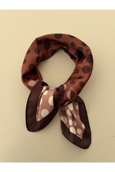 who knows ¿ Brown Polka Dot Patterned 50X50Cm Scarf Bandana Women's Clothing Accessory