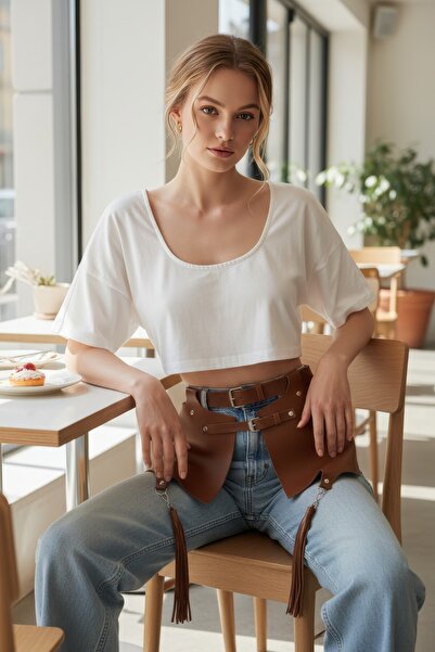 Angels Passion Tan Women's Belt Eye-Catching Chain Street Fashion