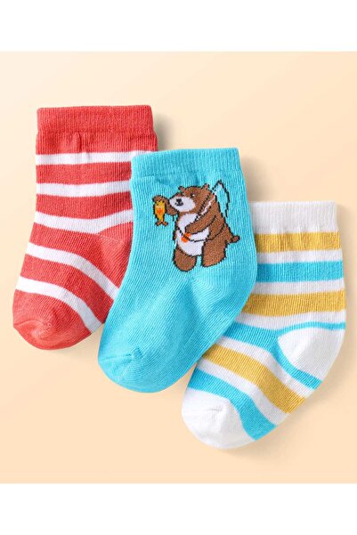 Cute Walk by Babyhug Knit Ankle Length Socks Stripes & Bear Design (Pack of 3...