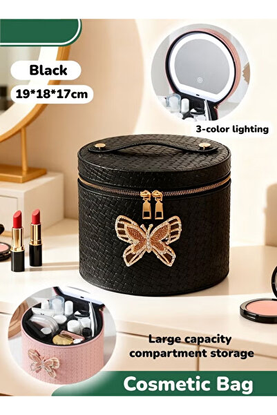 Generic Large makeup bag with lighted mirror, adjustable compartments, portable organizer for makeup artists