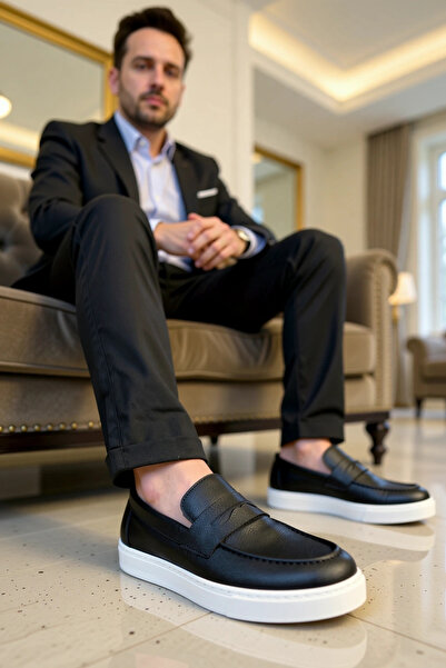 BENERLY Pantofi sport din piele pentru bărbați, fără șireturi, cu vârf rotund...