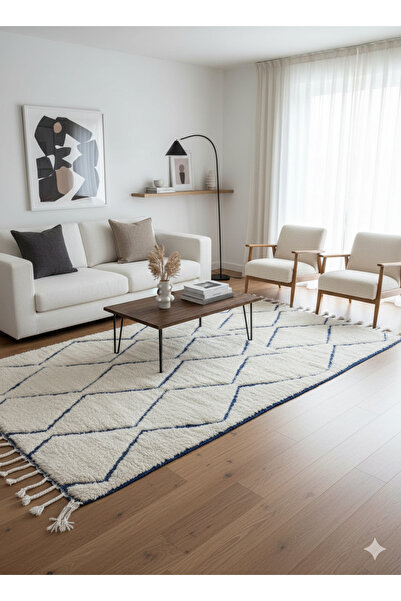 Berberii Azrak Path - Covor marocan reversibil din lână, lucrat manual - 245x150cm