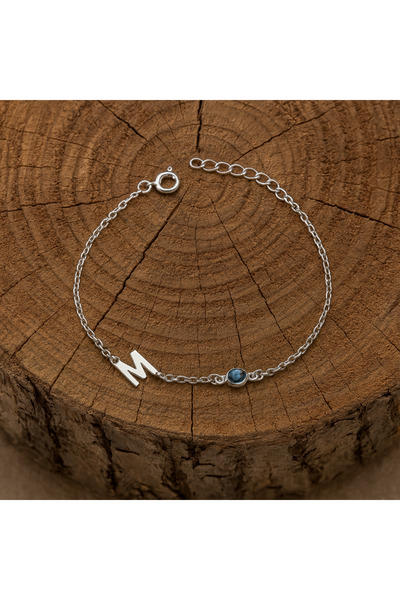 Soleildor Harfli Doğum Taşlı Gümüş Bileklik