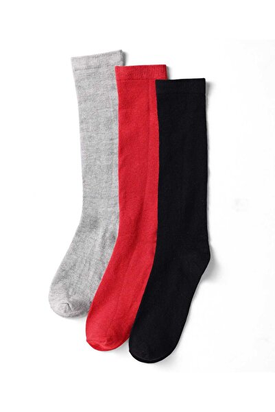 Pine kids جوارب قطنية محبوكة بطول الركبة بلون موحد (عبوة من 3 قطع) - تشكيلة م...