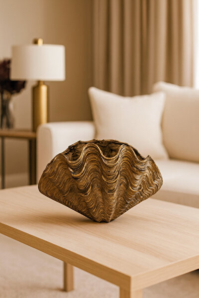 İSHTAR DEKOR DEKORATİF İSTİRİDYE VAZO - AHŞAP RENK