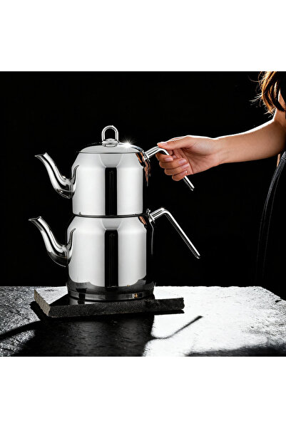 Güral Porselen Güral 4 Parça Çelik Çaydanlık Takımı Metal Kulp