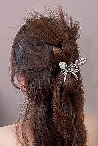 TAKIŞTIR Kahverengi Dağınık Topuz Efektli Saç Eklentisi Kelebek Figürlü Manda...